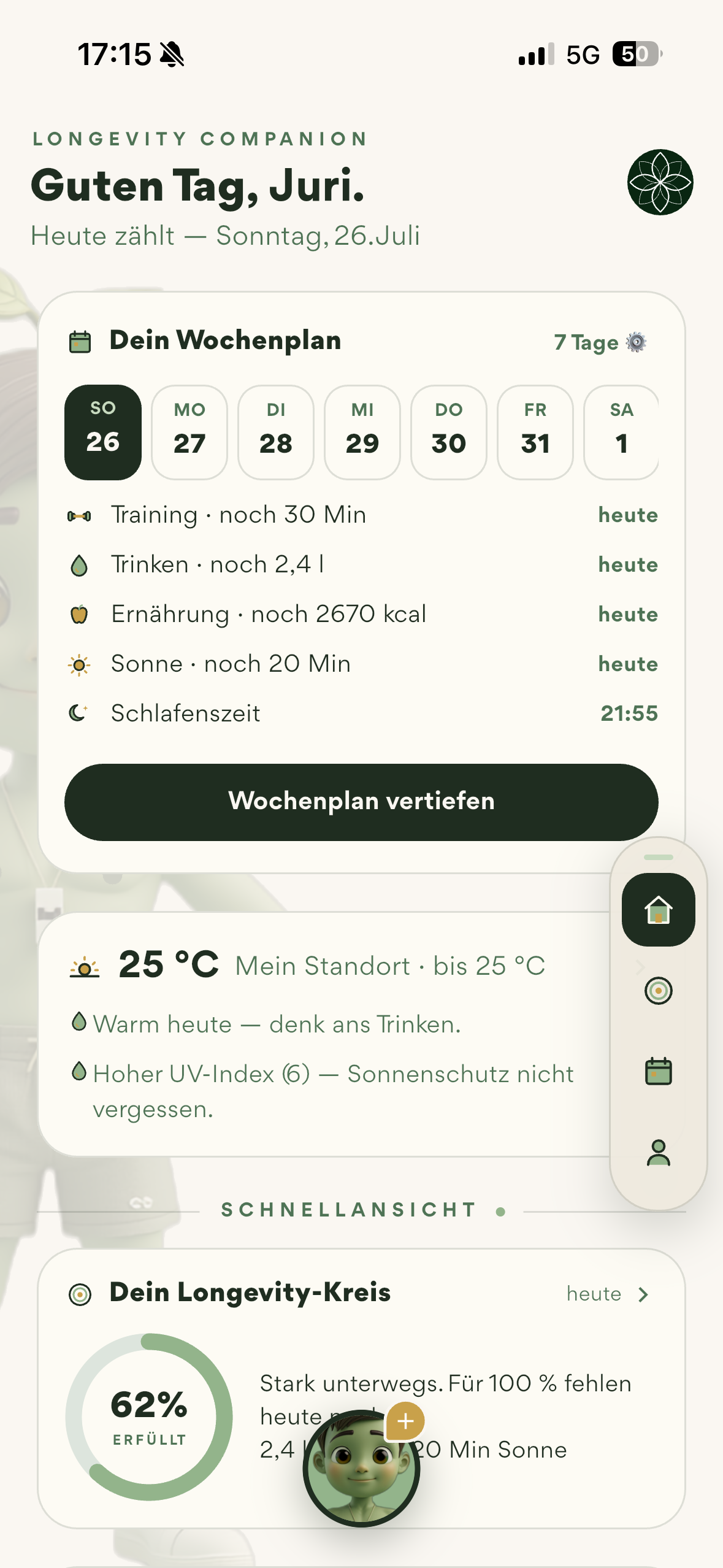 Die YUTHI App: Wochenplan, Trinken, Ern&auml;hrung und Schlaf auf einen Blick